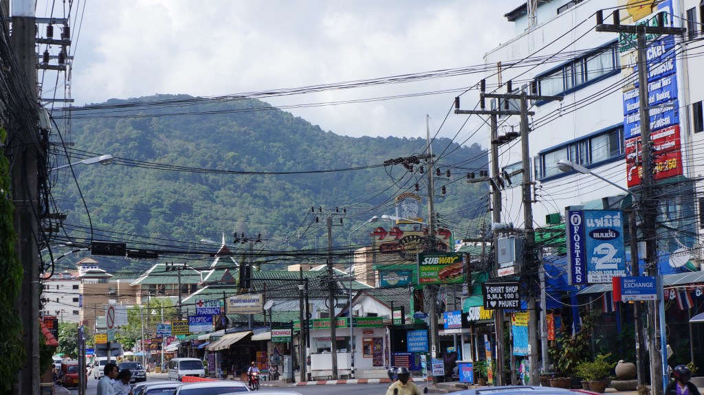Patong Beach with the hill behind it